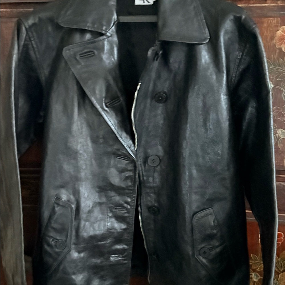 New With tags Calvin Klein Black Leather Motorcycle Jacket-Size Medium